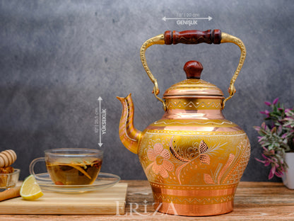 Bakır Nostaljik Çaydanlık, 1900 Ml, Altın