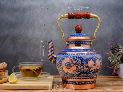 Bakır Nostaljik Çaydanlık, 1900 Ml, Mavi