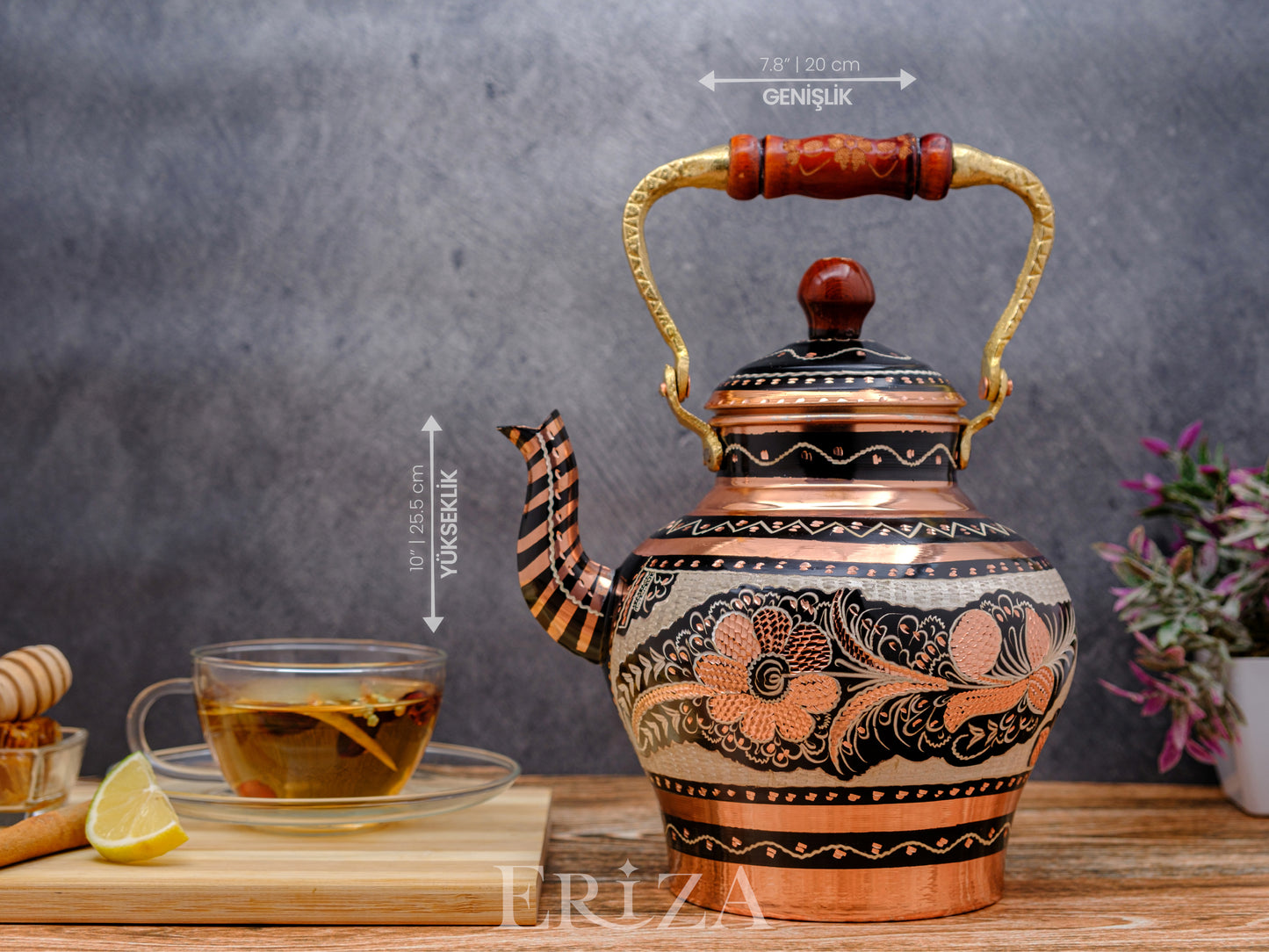 Bakır Nostaljik Çaydanlık, 1900 Ml, Siyah