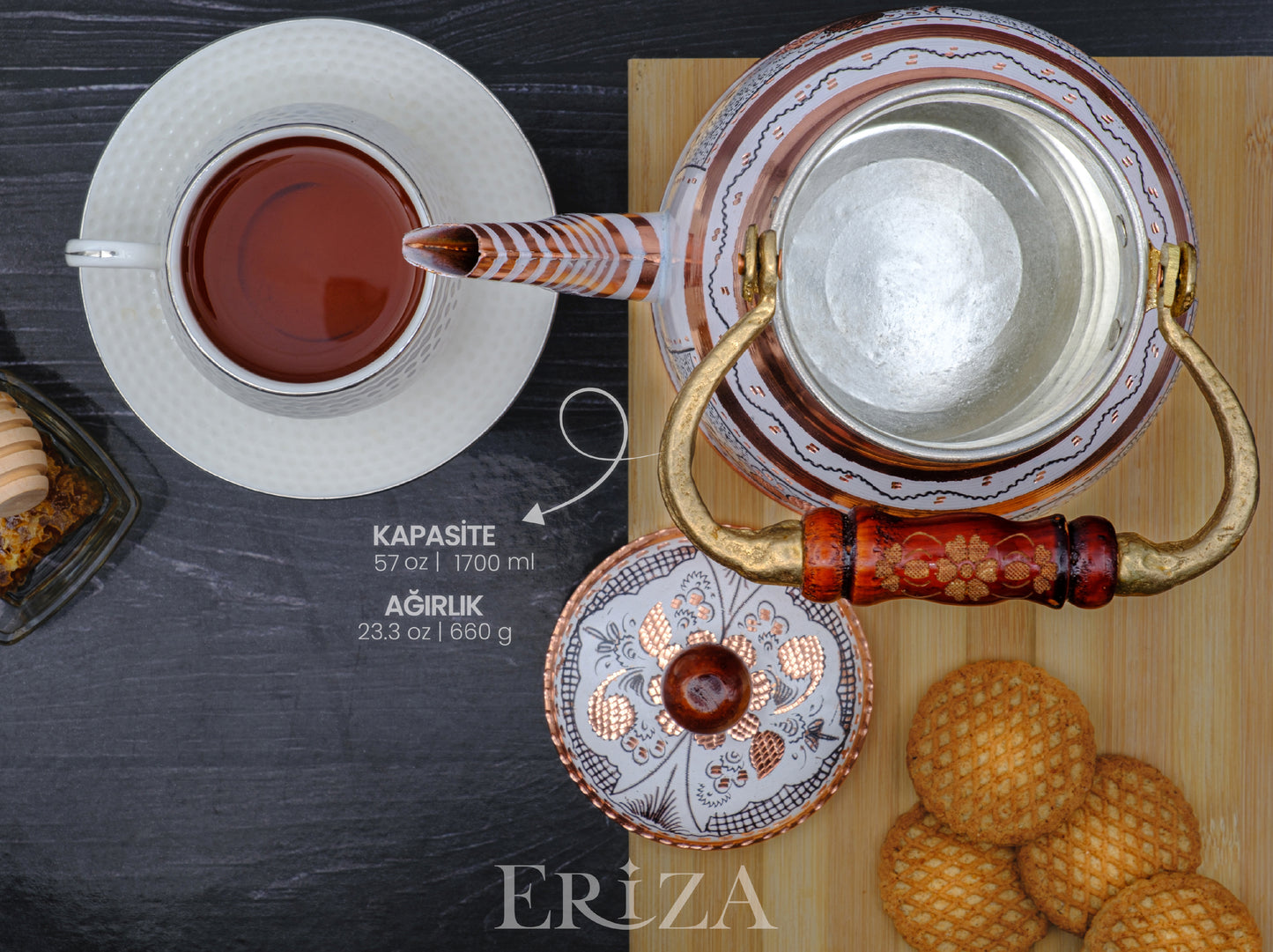 Bakır Çaydanlık, 1700 Ml, Beyaz