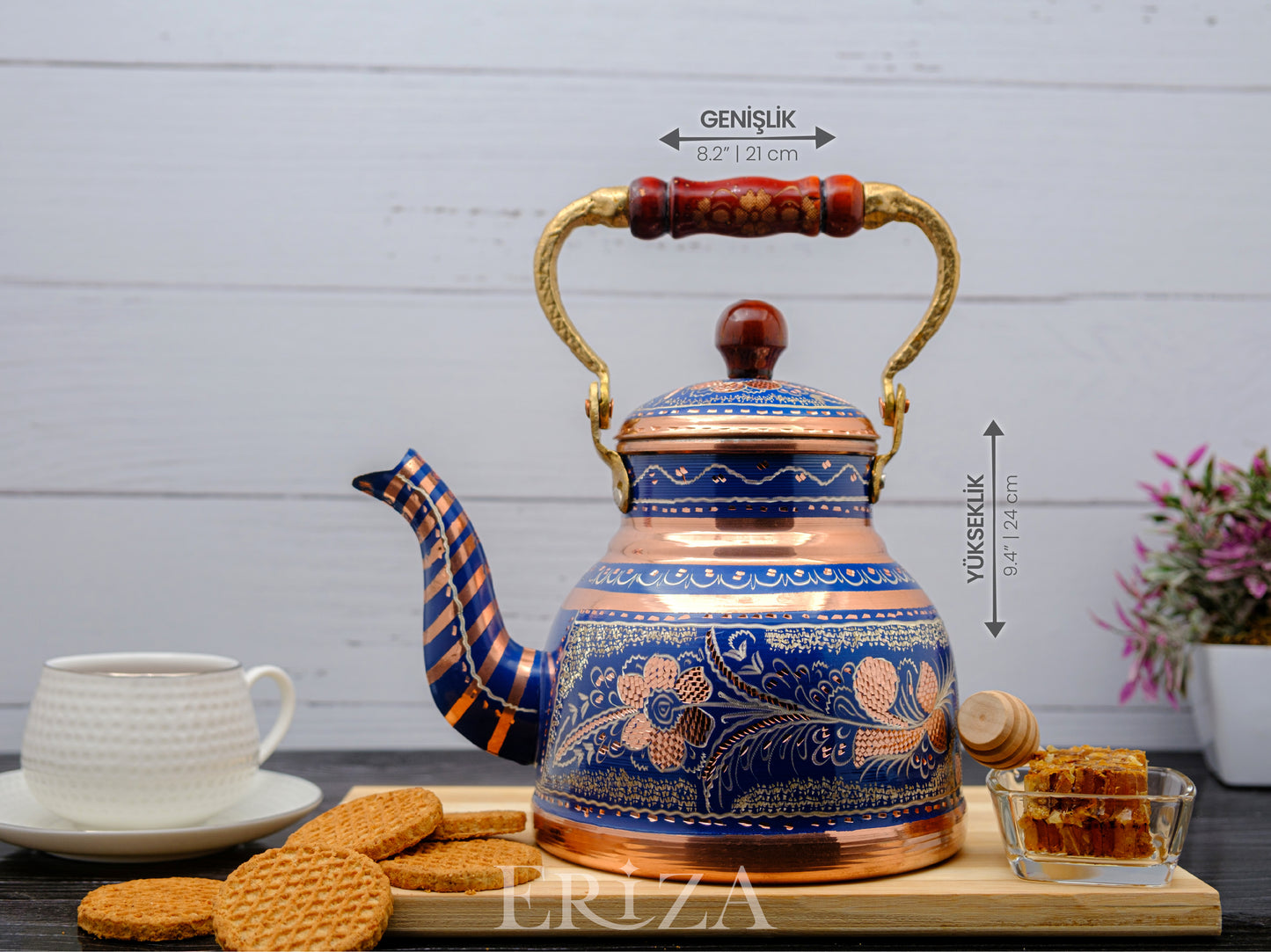 Bakır Çaydanlık, 1700 Ml, Mavi