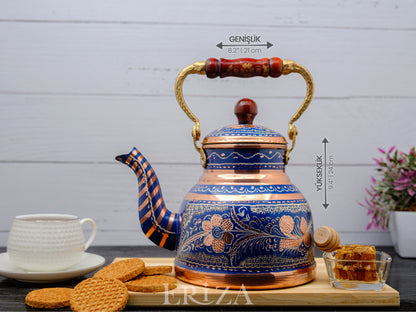 Bakır Çaydanlık, 1700 Ml, Mavi