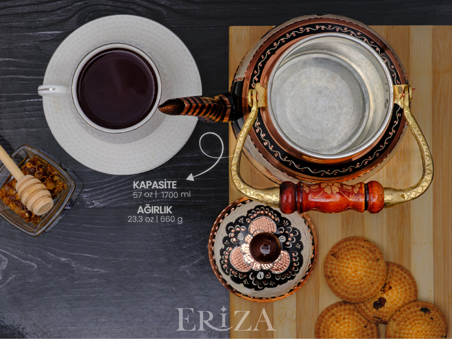 Bakır Çaydanlık, 1700 Ml, Siyah