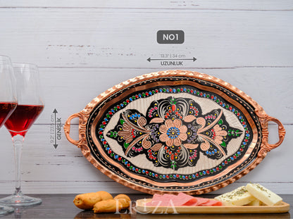 Bakır Oval Servis Tepsisi, Renkli