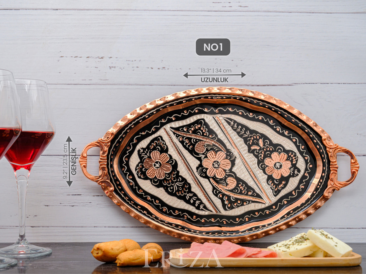 Bakır Oval Servis Tepsisi, Siyah