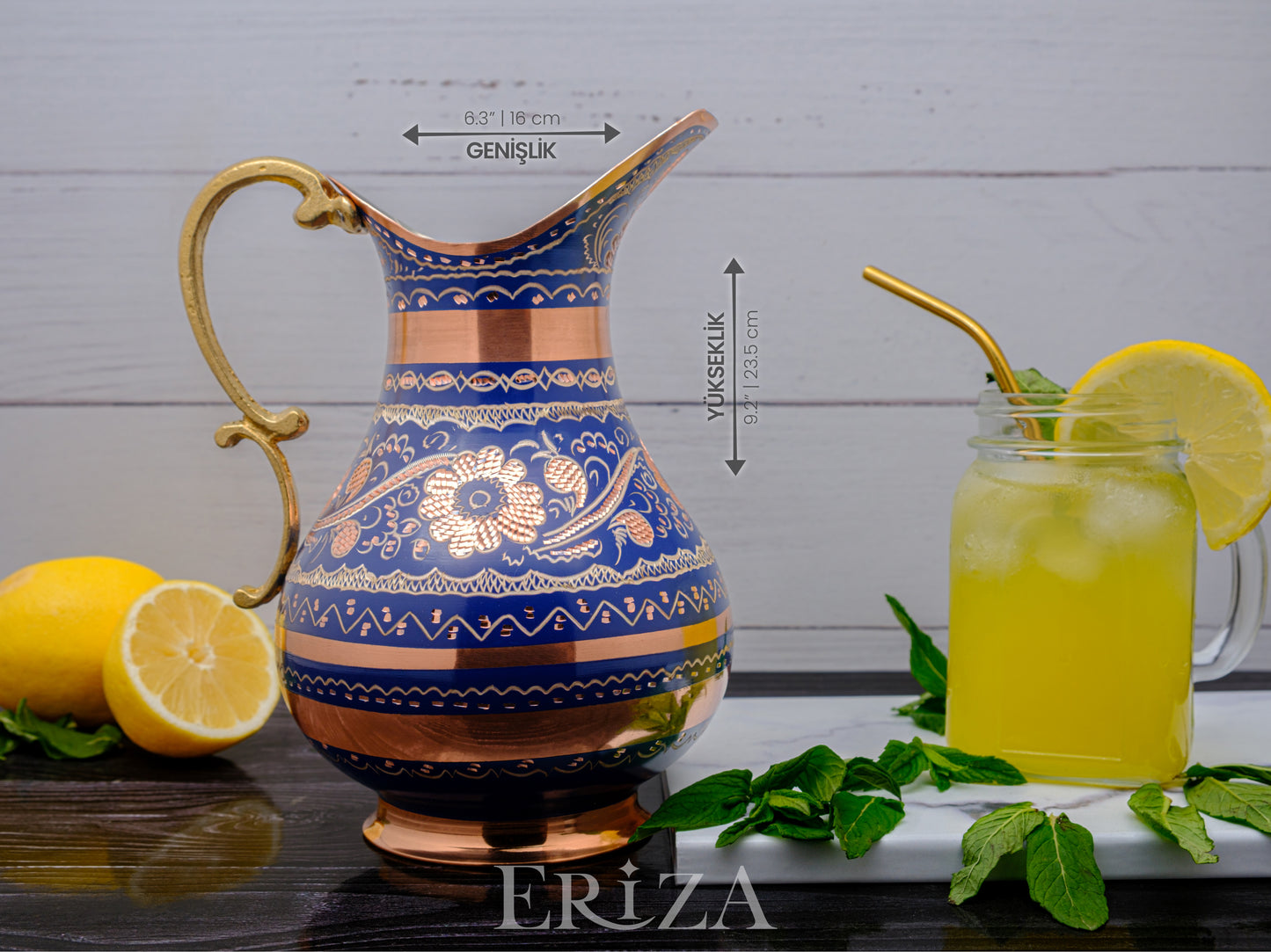 Bakır Sürahi, 2000 Ml, Mavi