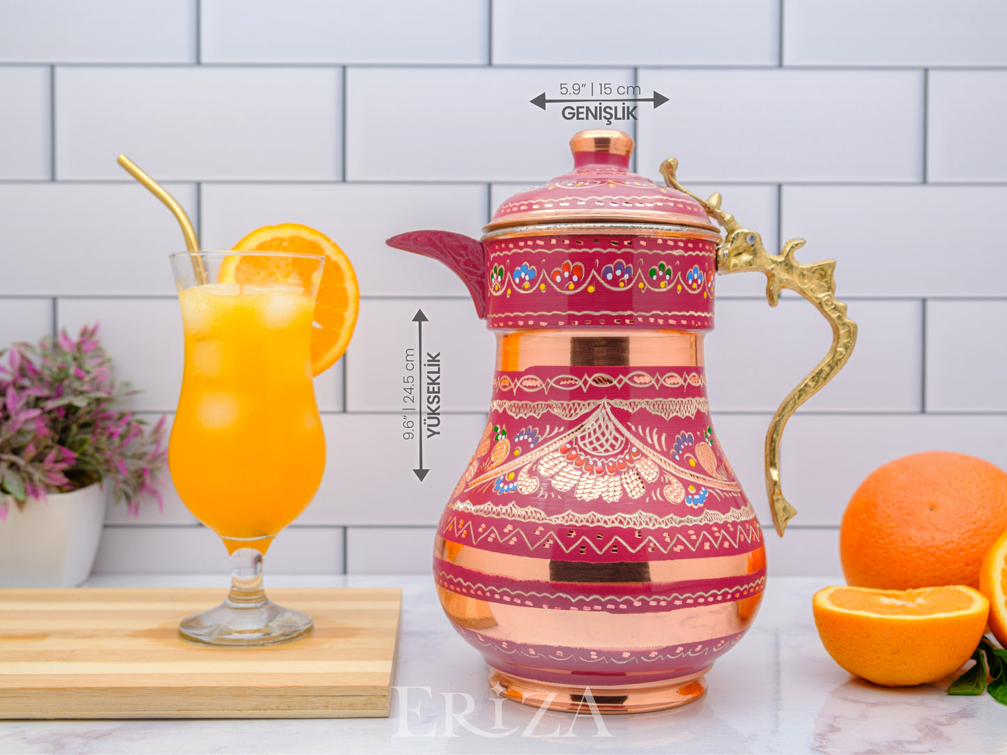 Bakır Kapaklı Sürahi, 2200 Ml, Lila