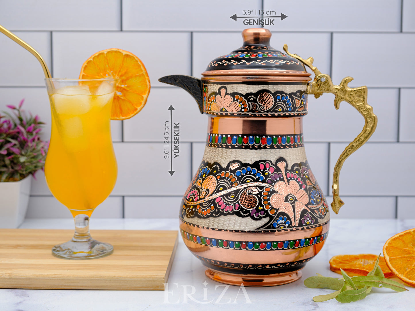 Bakır Kapaklı Sürahi, 2200 Ml, Renkli