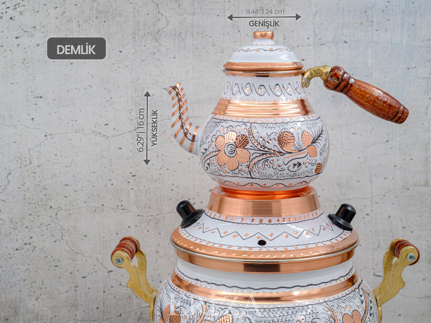 Bakır Rus Tarzı Elektrikli Semaver, Beyaz