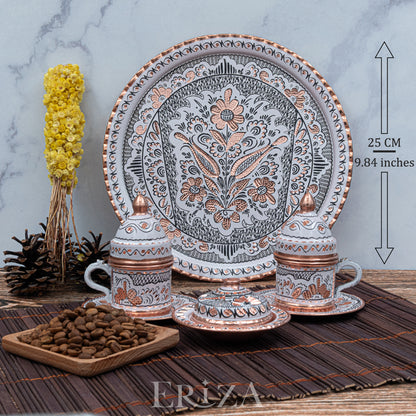 Fincanlı, Tepsili, Lokumluklu Özel Sunum Takımı, El İşlemesi Bakır Kahve Seti