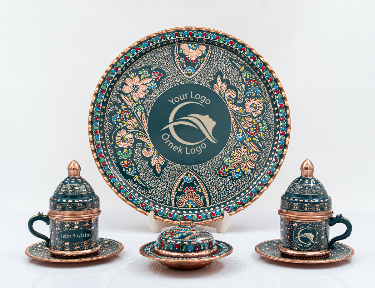 Kişiselleştirilebilir Geometrik Desen Bakır Kahve Fincanı İsim ve Logo İşlemeli Lila Renk