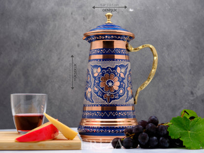 Bakır Kapaklı Sürahi, 1750 Ml, Mavi