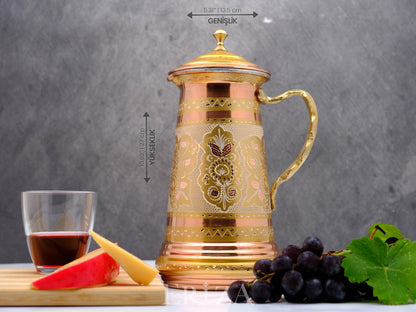 Bakır Kapaklı Sürahi, 1750 Ml, Altın