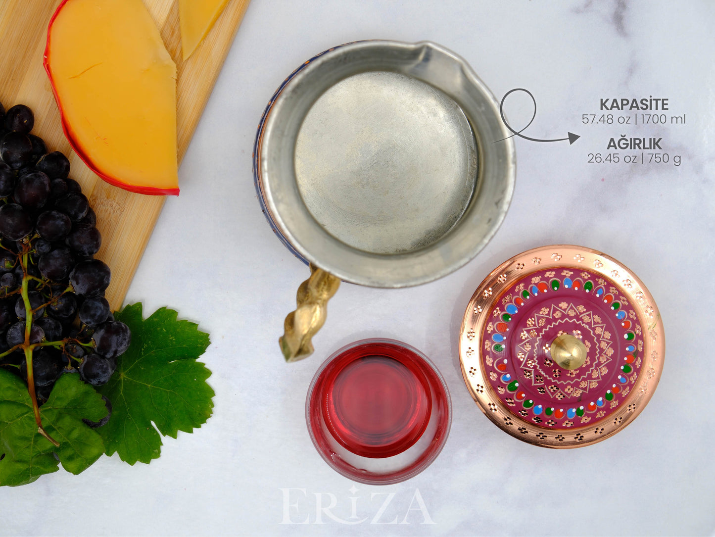 Bakır Kapaklı Sürahi, 1750 Ml, Lila