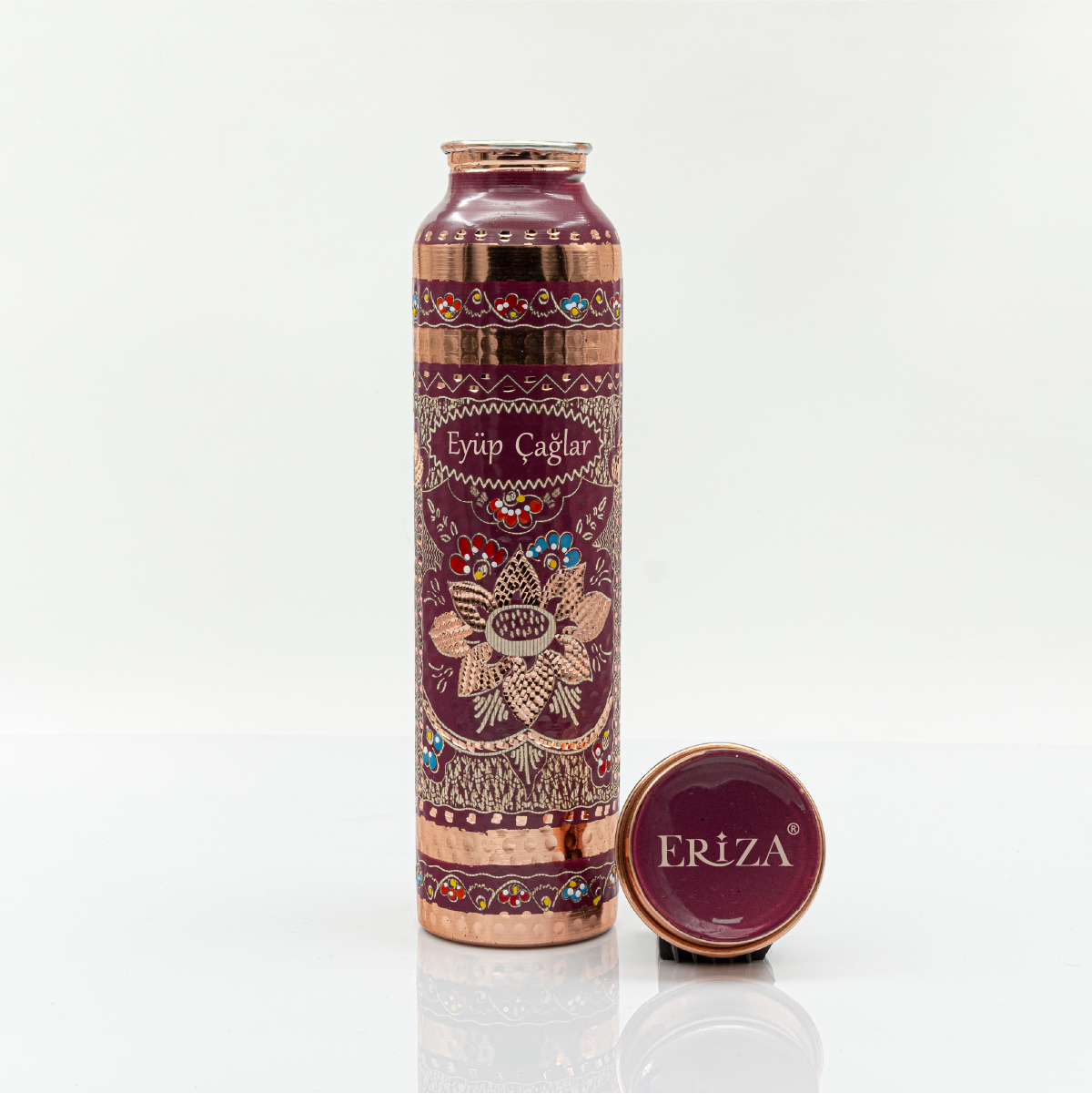 Lila Kişiselleştirilebilir Kalaylı Bakır Su Matarası 530 ml