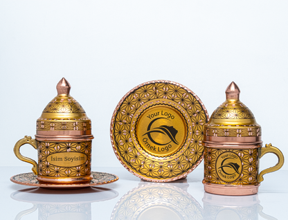 Kişiselleştirilebilir  Geometrik Desen Bakır Kahve Fincanı İsim ve Logo İşlemeli Siyah Renk