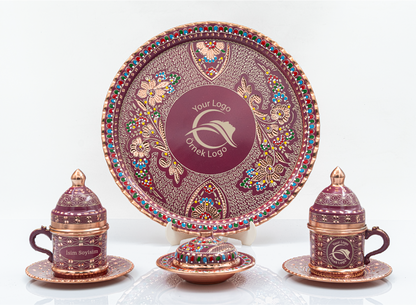 Kişiselleştirilebilir  Geometrik Desen Bakır Kahve Fincanı İsim ve Logo İşlemeli Siyah Renk