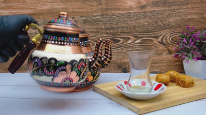 Bakır İkili Çaydanlık, 2850 Ml, Renkli