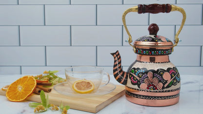 Bakır Küçük Boy Tekli Çaydanlık, 1300 Ml, Renkli