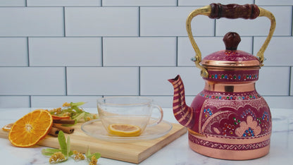 Bakır Küçük Boy Tekli Çaydanlık, 1300 Ml, Lila