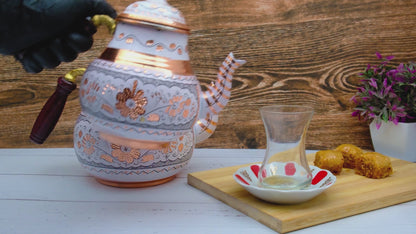 Bakır İkili Çaydanlık, 2850 Ml, Beyaz