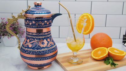 Bakır Kapaklı Sürahi, 2200 Ml, Mavi