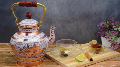 Bakır Nostaljik Çaydanlık, 1900 Ml, Beyaz