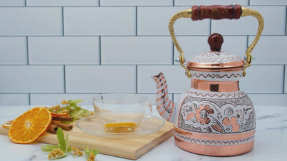 Bakır Küçük Boy Tekli Çaydanlık, 1300 Ml, Beyaz