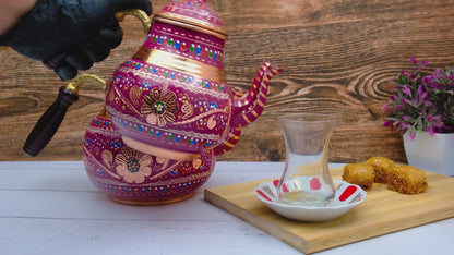Bakır İkili Çaydanlık, 2850 Ml, Lila