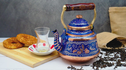 Bakır Çaydanlık, 1600 Ml-3200 Ml, Mavi