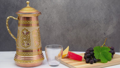 Bakır Kapaklı Sürahi, 1750 Ml, Altın