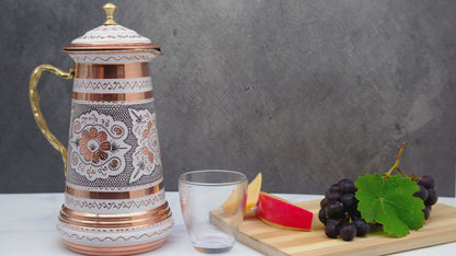 Bakır Kapaklı Sürahi, 1750 Ml, Beyaz