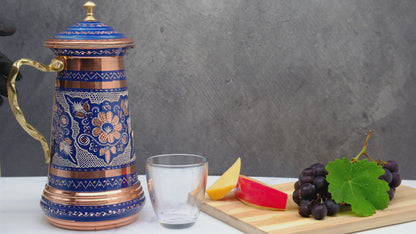 Bakır Kapaklı Sürahi, 1750 Ml, Mavi