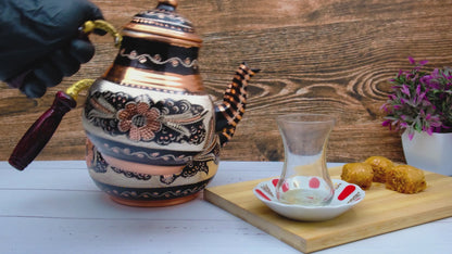 Bakır İkili Çaydanlık, 2850 Ml, Siyah