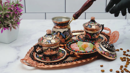 2-6 Kişilik Bakır Fincan Seti, Renkli