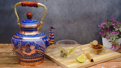 Bakır Nostaljik Çaydanlık, 1900 Ml, Mavi