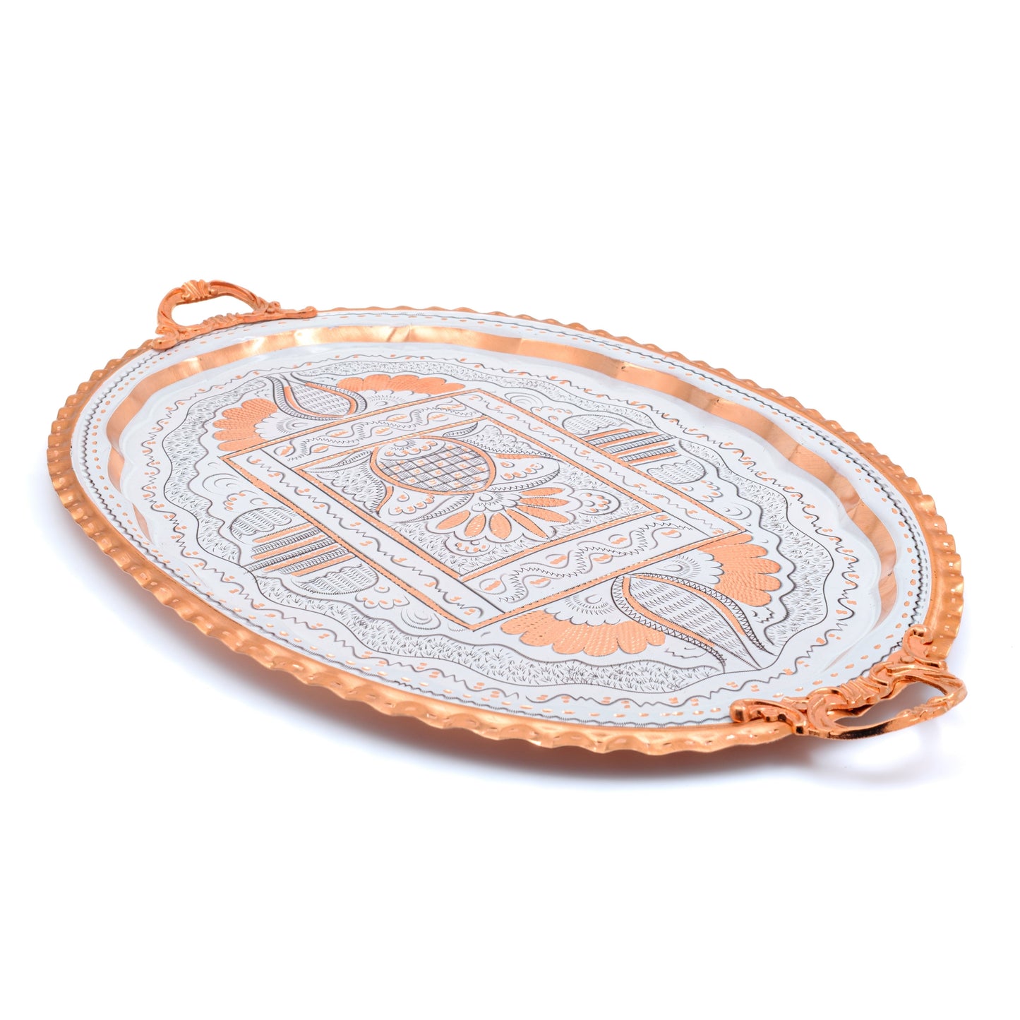 Bakır Oval Servis Tepsisi, Mavi