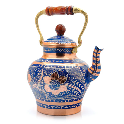 Bakır Nostaljik Çaydanlık, 1900 Ml, Mavi