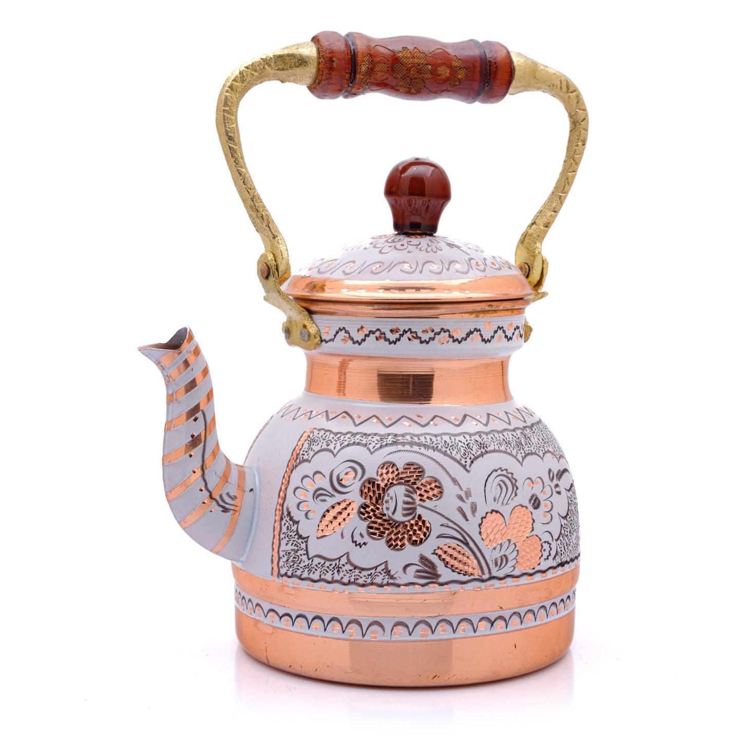 Bakır Küçük Boy Tekli Çaydanlık, 1300 Ml, Altın