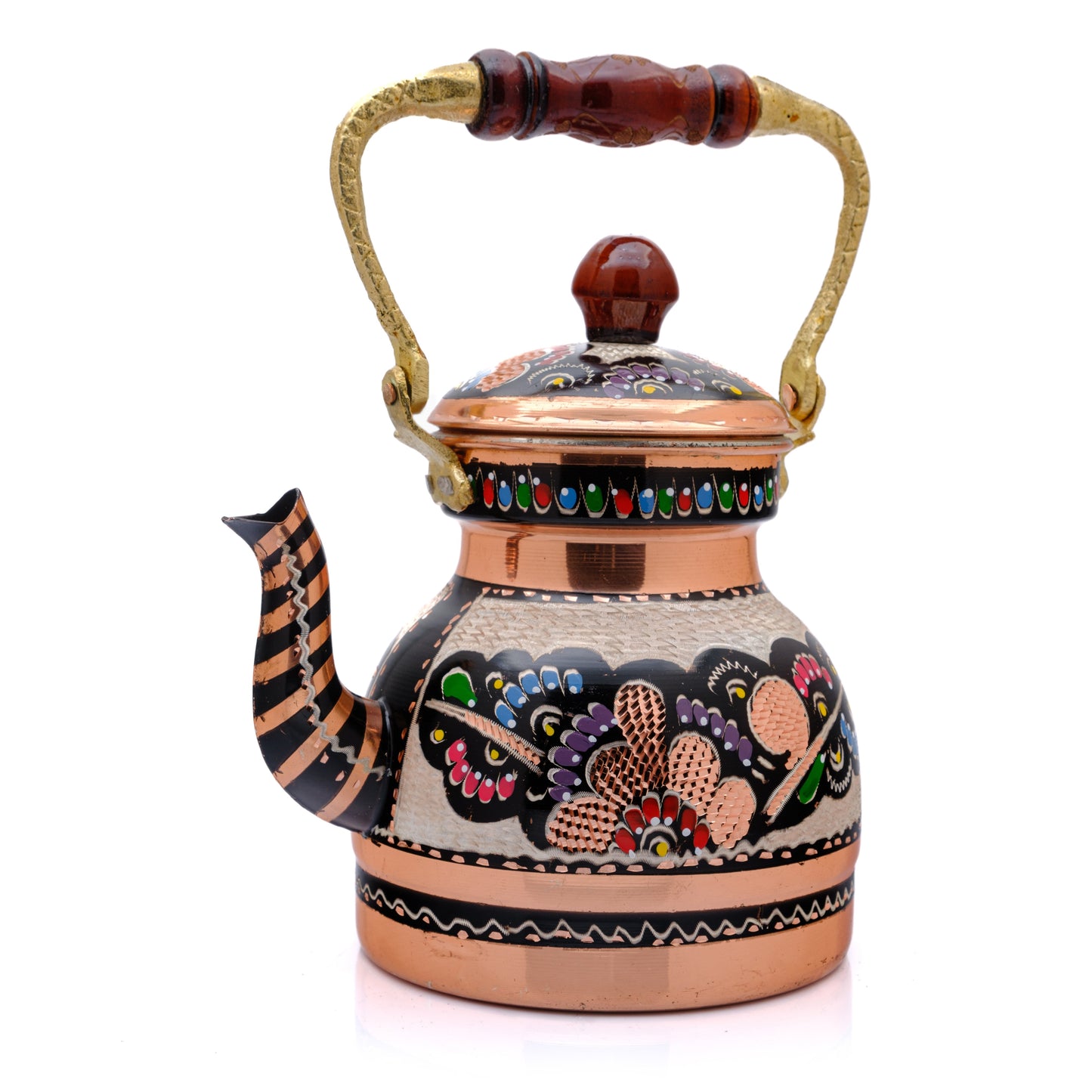 Bakır Küçük Boy Tekli Çaydanlık, 1300 Ml, Renkli
