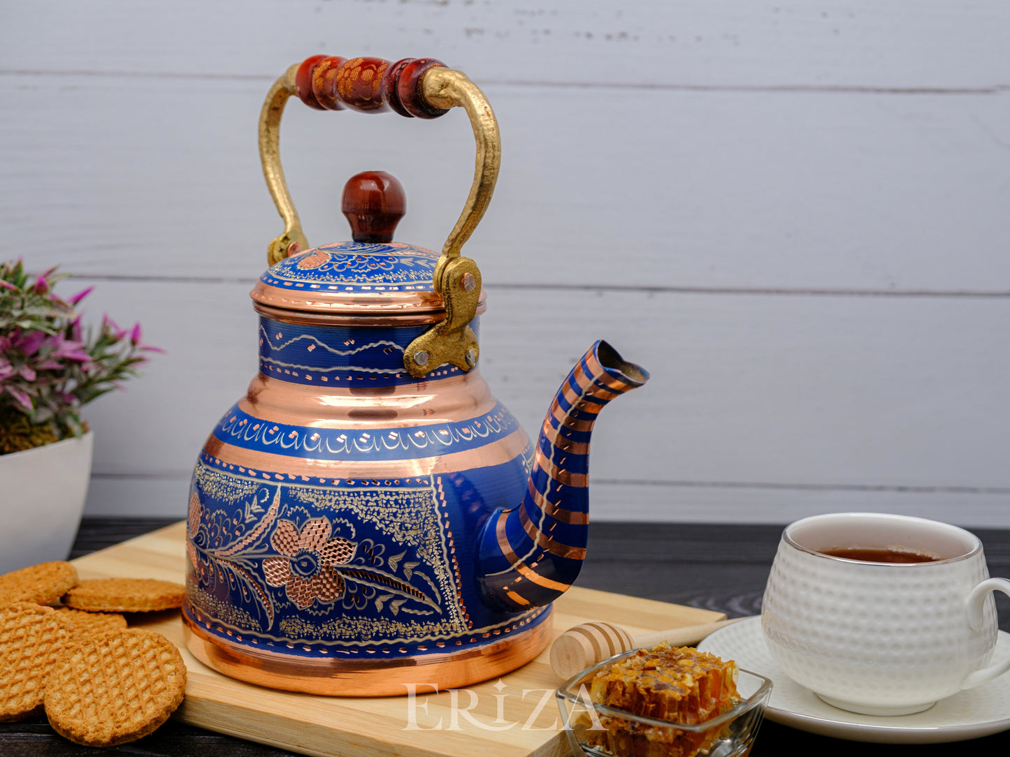 Bakır Çaydanlık, 1700 Ml, Mavi