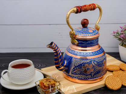 Bakır Çaydanlık, 1700 Ml, Mavi