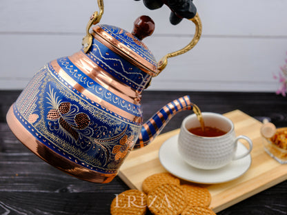 Bakır Çaydanlık, 1700 Ml, Mavi