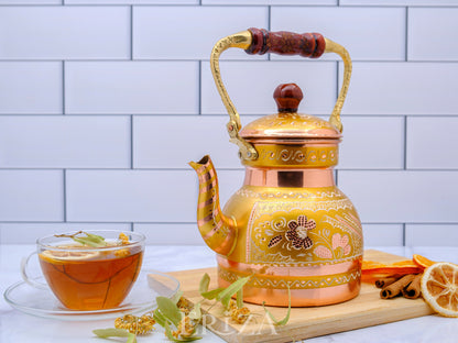 Bakır Küçük Boy Tekli Çaydanlık, 1300 Ml, Altın