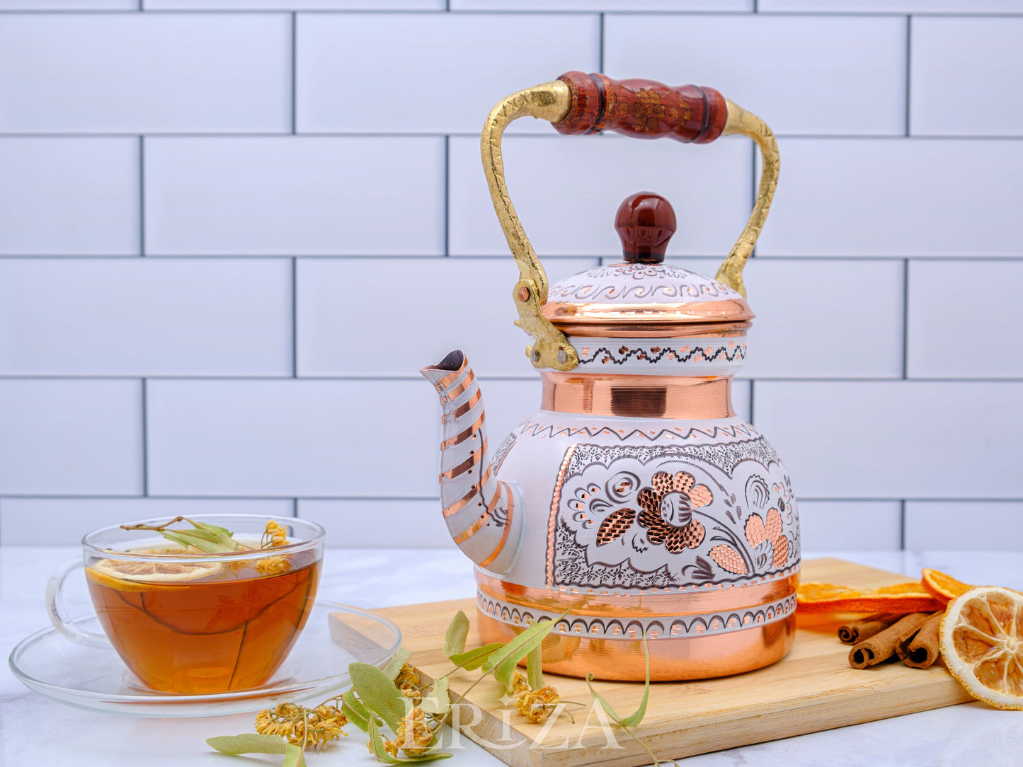 Bakır Küçük Boy Tekli Çaydanlık, 1300 Ml, Beyaz