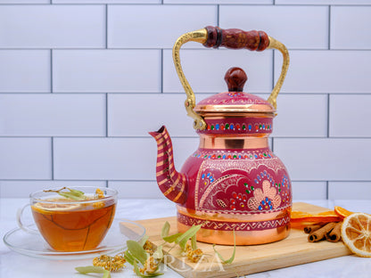 Bakır Küçük Boy Tekli Çaydanlık, 1300 Ml, Lila