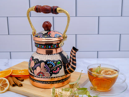 Bakır Küçük Boy Tekli Çaydanlık, 1300 Ml, Renkli