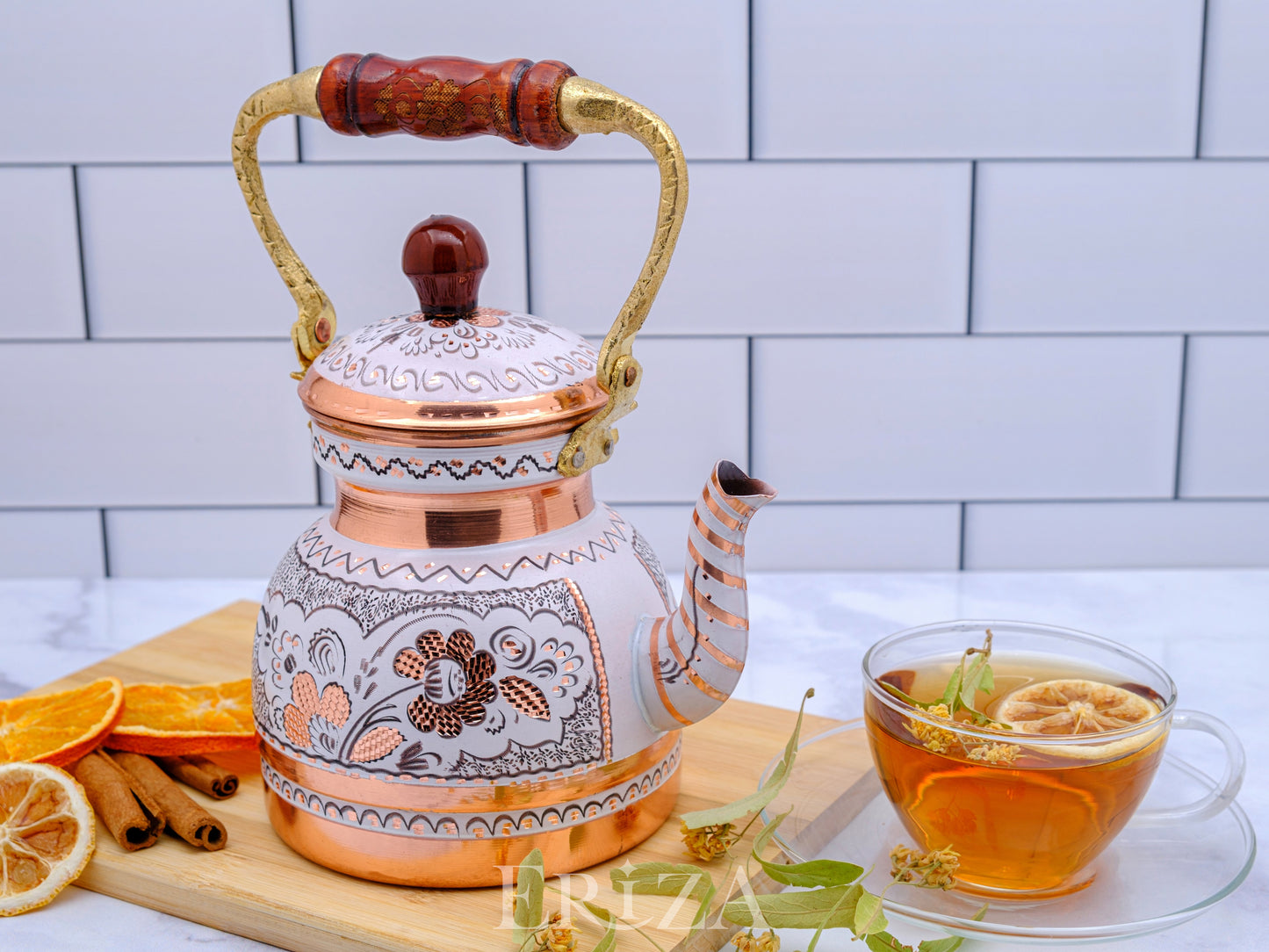 Bakır Küçük Boy Tekli Çaydanlık, 1300 Ml, Beyaz