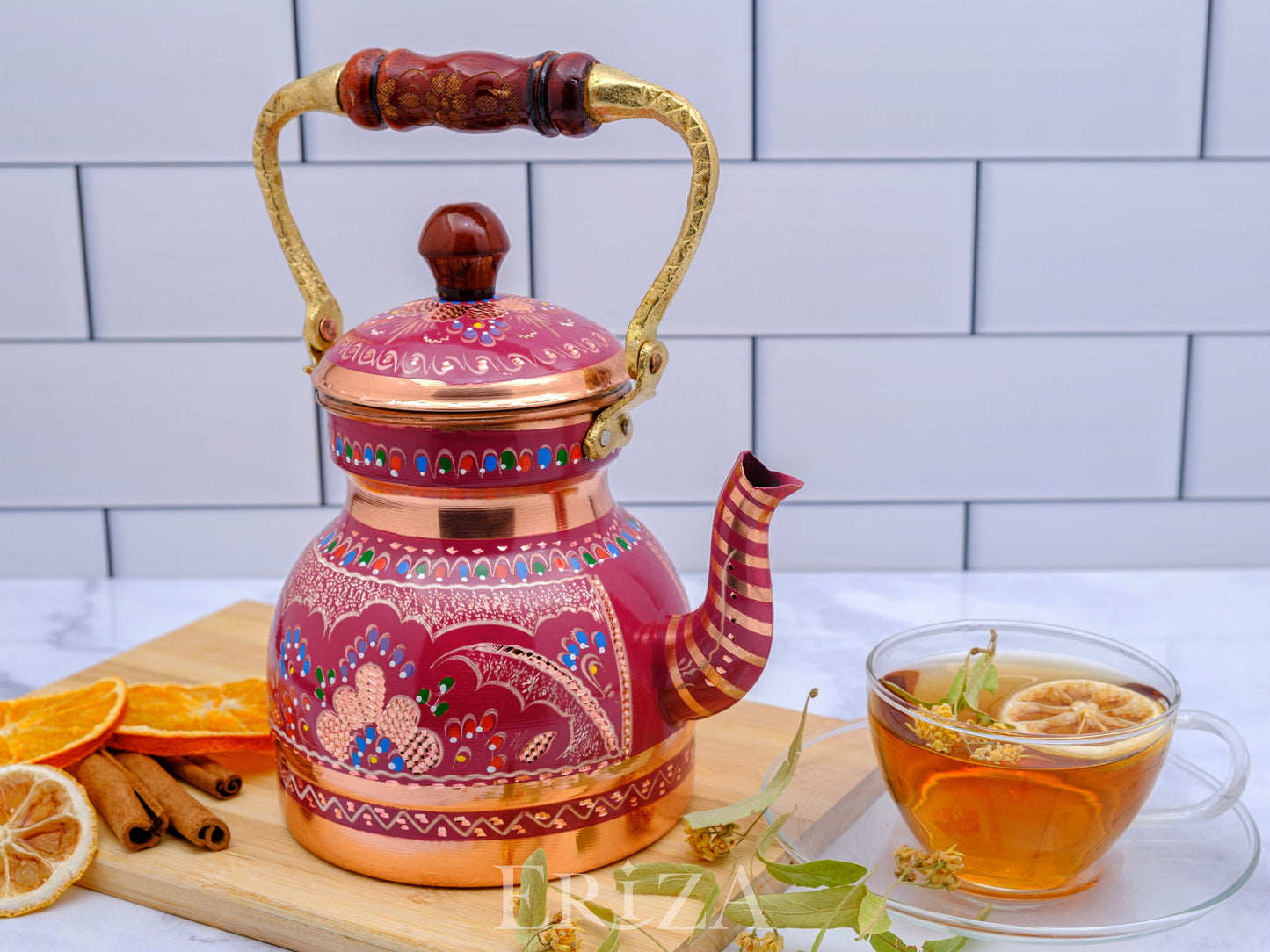 Bakır Küçük Boy Tekli Çaydanlık, 1300 Ml, Lila