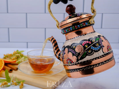Bakır Küçük Boy Tekli Çaydanlık, 1300 Ml, Renkli